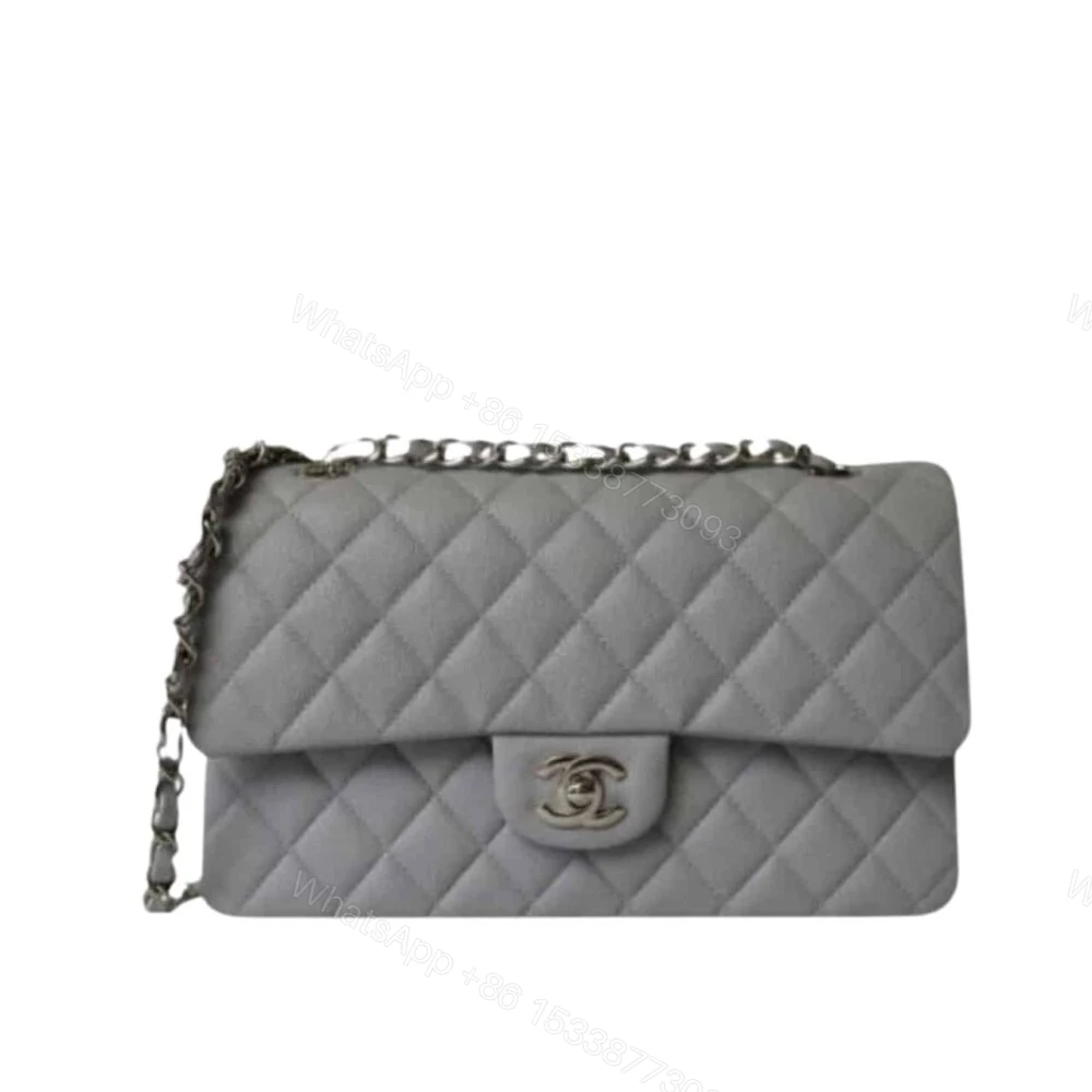 Chanel Medium Classic Flap Bag Silver Hardware Grey 25Cm — view 1