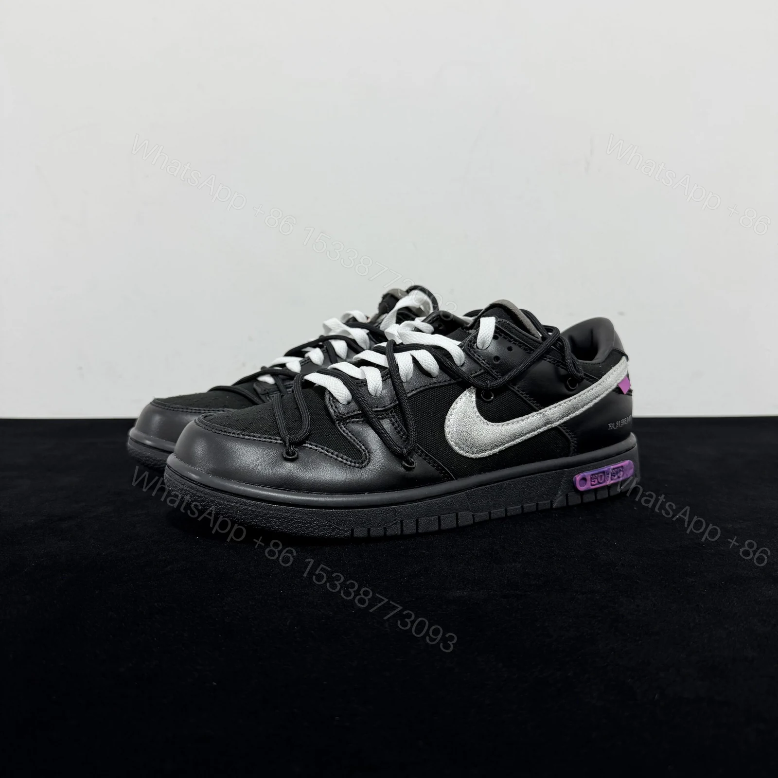 View 8 of Off-White × Nike Dunk Low Lot 50 Black Replicas