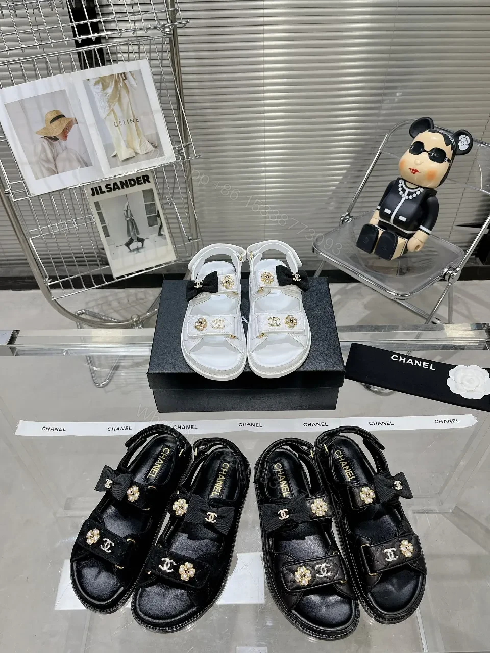 View 5 of Quilted Black Sandal: Pearl-Embellished Chic Comfort Sandal
