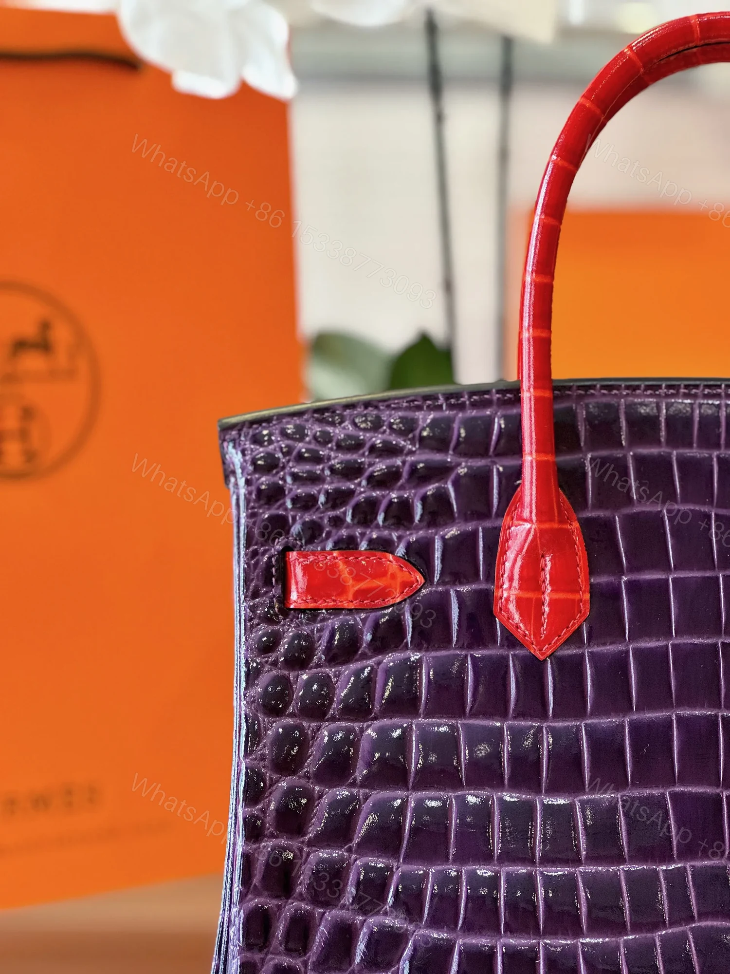 View 4 of HN 30 Purple/Red Genuine Crocodile Leather Gold Hardware