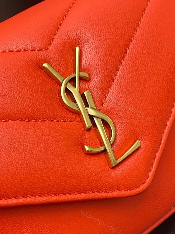 View 7 of Compact Red Leather Shoulder Bag with YSL Gold Monogram