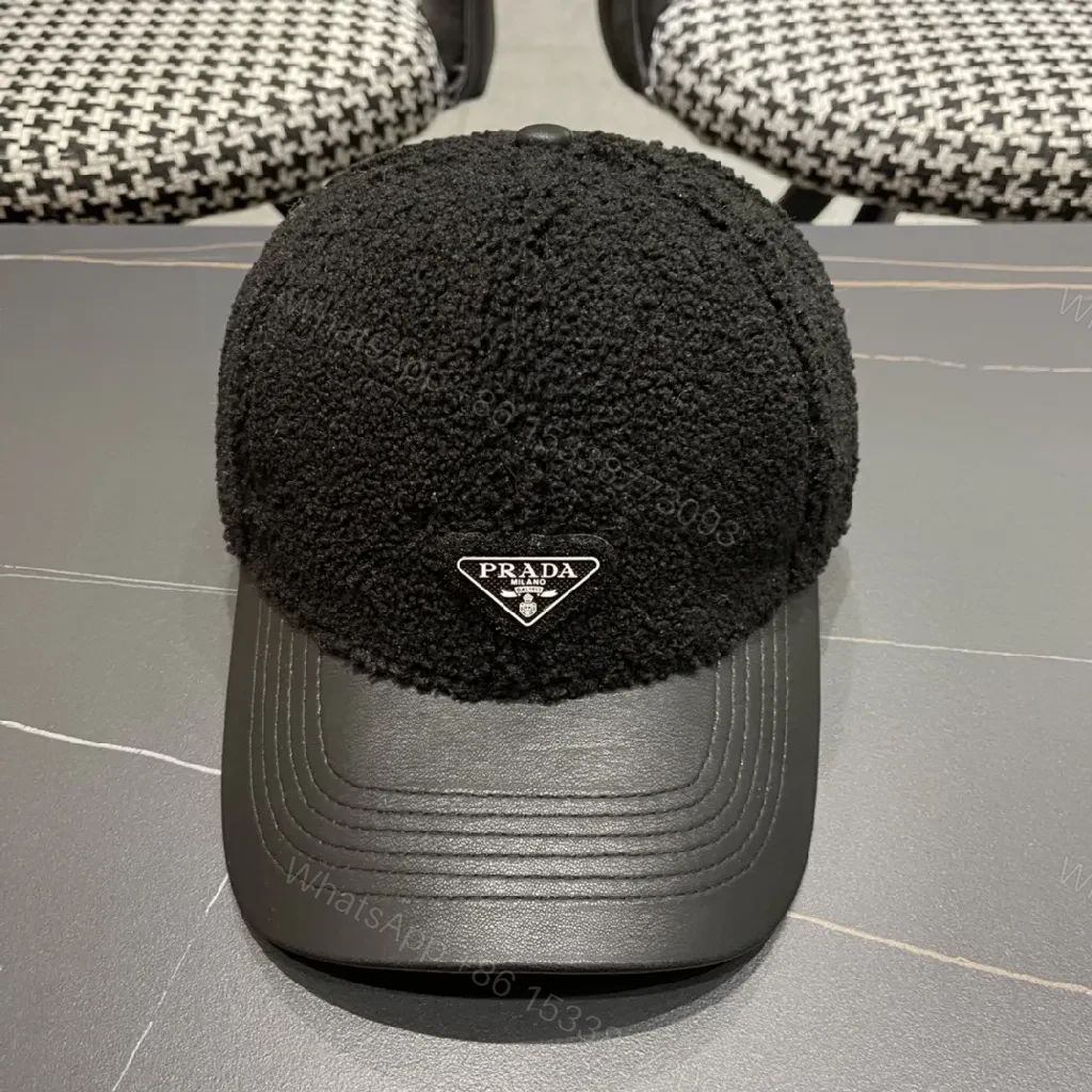 View 6 of Textured Luxury Cap: Fleece Crown, Leather-Like Brim, Minimal Prada Flair