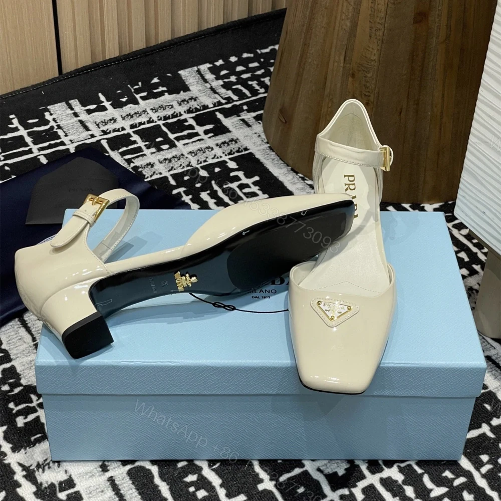 View 8 of 高仿Prada*1l325M方頭粗跟涼鞋3.5CM白色免檢版