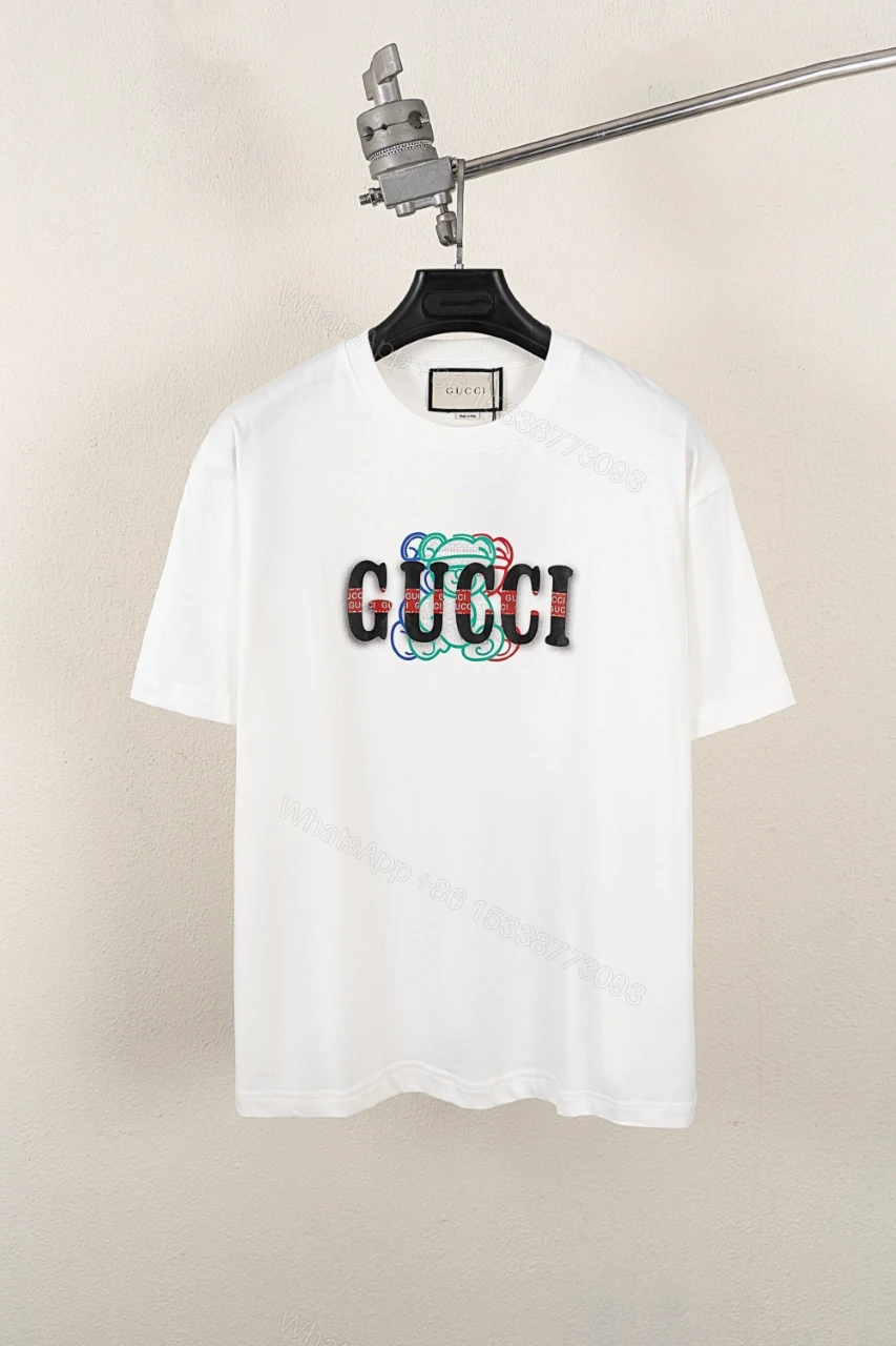 Gucci高仿短袖T恤 白色款 多層LOGO刺繡設計潮流定番款 — view 1
