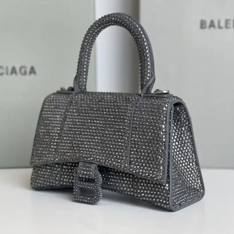 View 7 of 高仿Balenciaga*Hourglass系列沙漏包滿鑽灰色XS