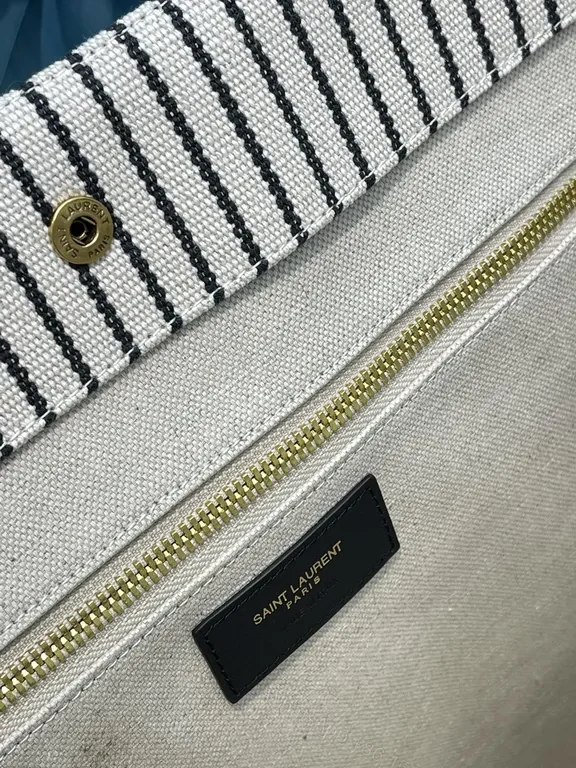 View 5 of Beige/Black Stripe Tote: Structured Luxury Shopper Bag