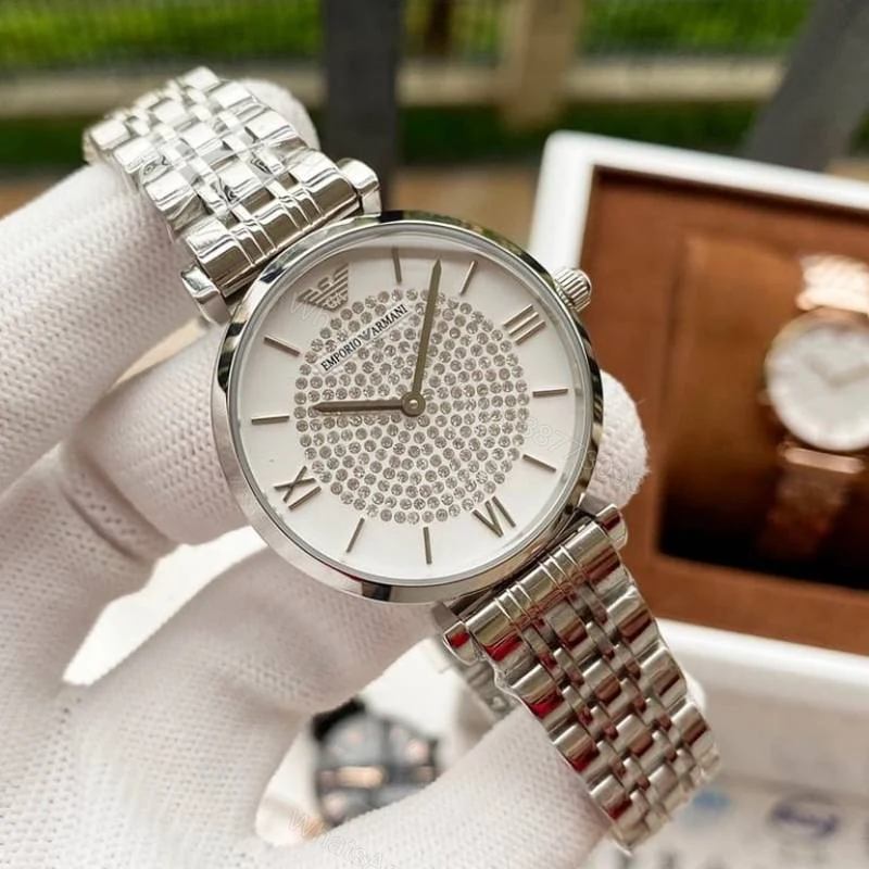 First Copy Emporio Armani Silver White Dial Watch For Women — view 1
