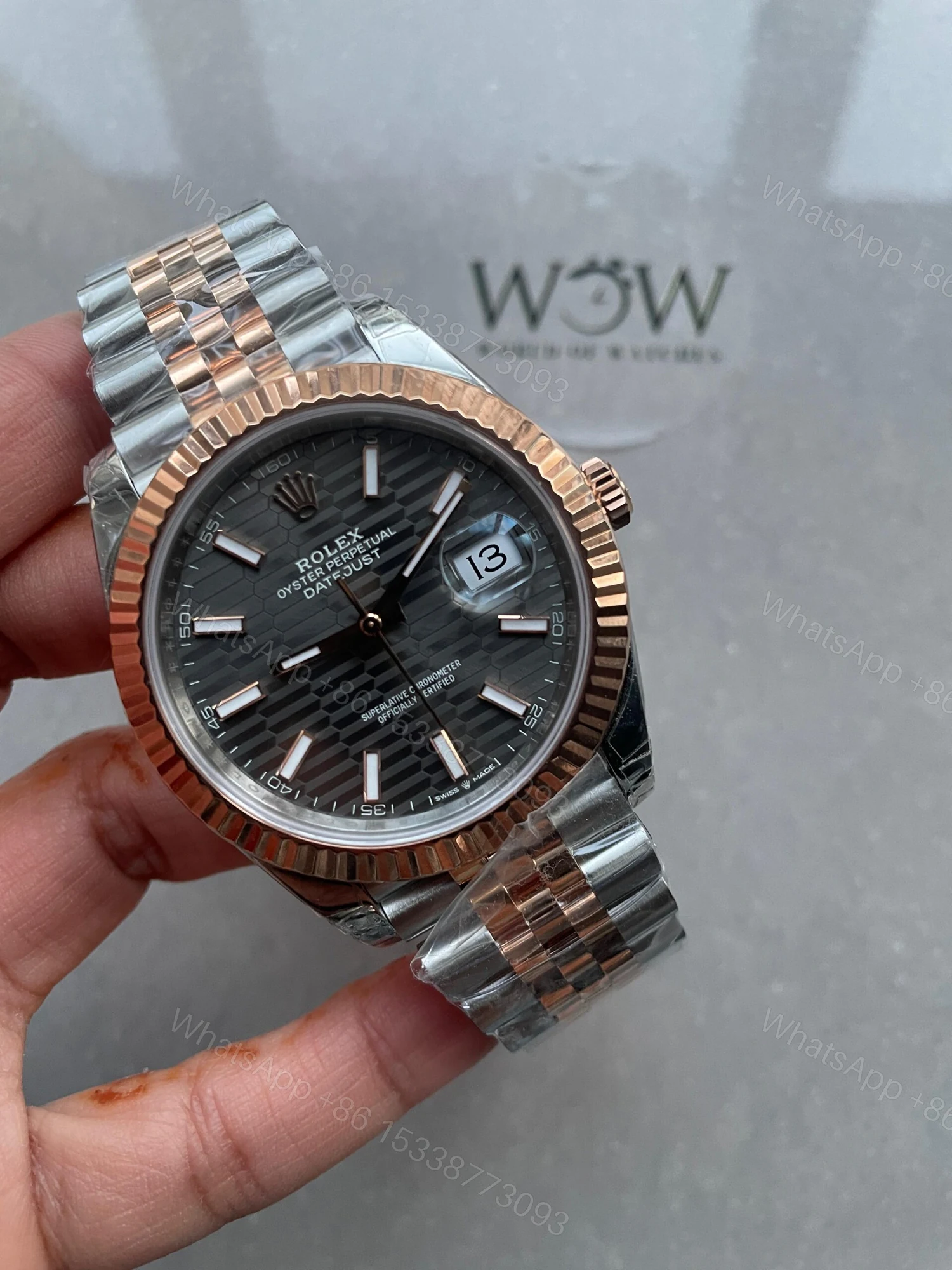 VSF Factory 1:1 Rolex Datejust 41mm 126331 904L RG/SS Fltued Bezel Pattern Motif Grey Dial Stick VS3235 — view 1