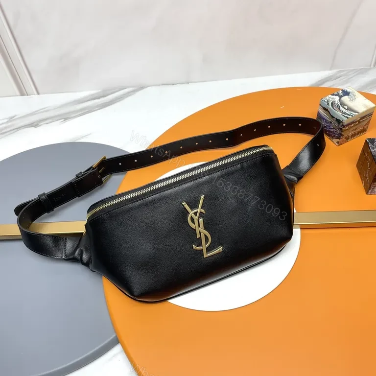 Compact Luxe Belt Bag: YSL Monogram, Black Leather, Gold-Hardware — view 1
