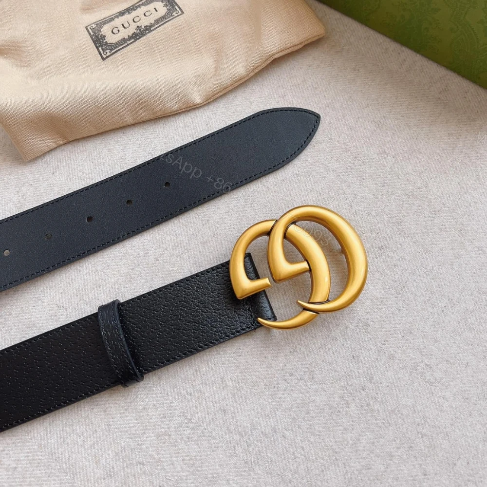 View 3 of Gucci GG Marmont Wide Belt Black Gold Logo 4Cm 406831 DJ20T 1000