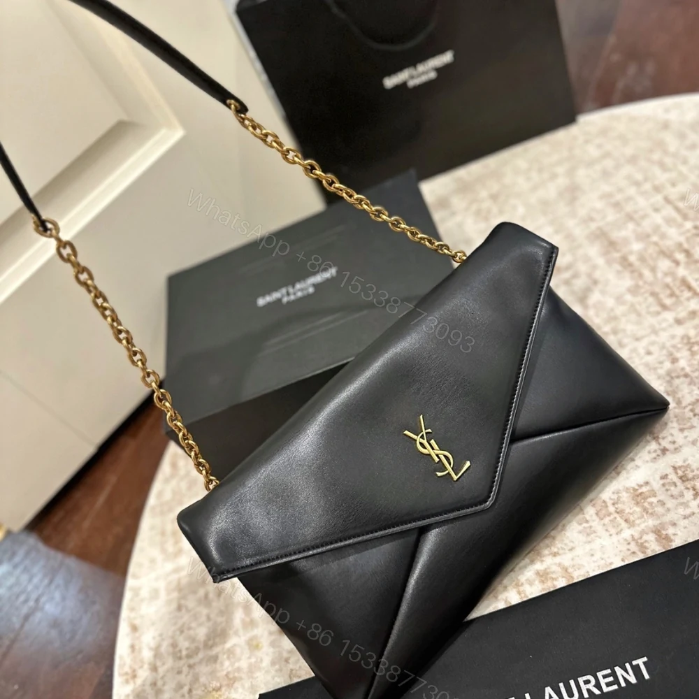 View 4 of Saint Laurent Cassandre XXL Pouch On Chain In Shiny Black 35Cm