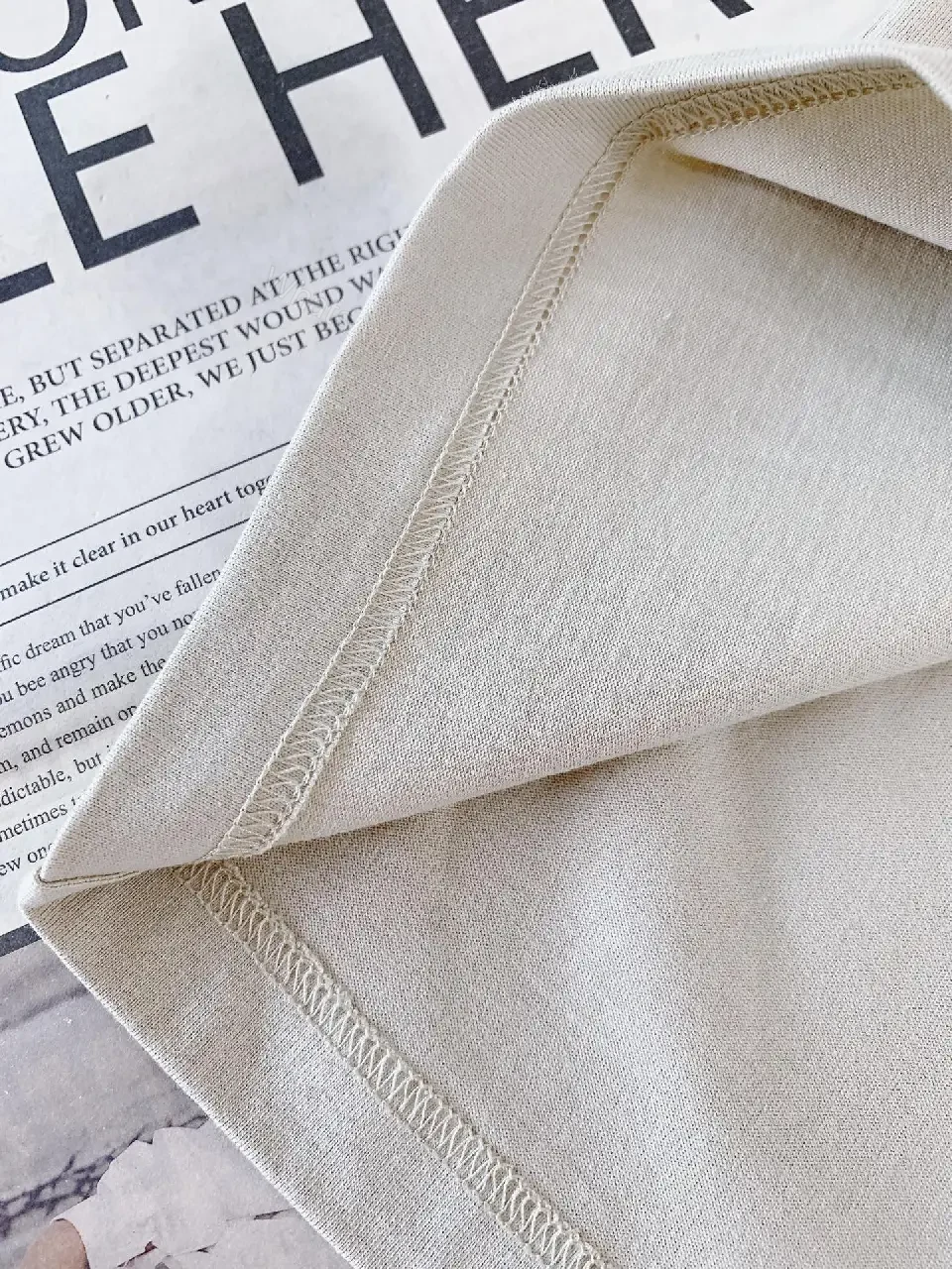 View 5 of Light Beige Knit Casual Logo Patch T-Shirt