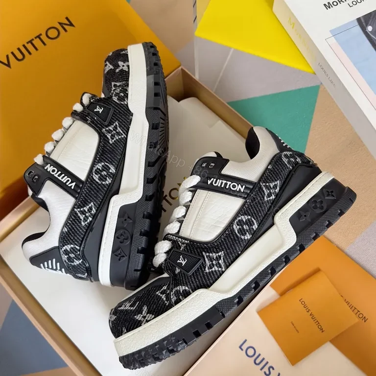 View 6 of White Leather LV-Patterned Low-Top Sneakers