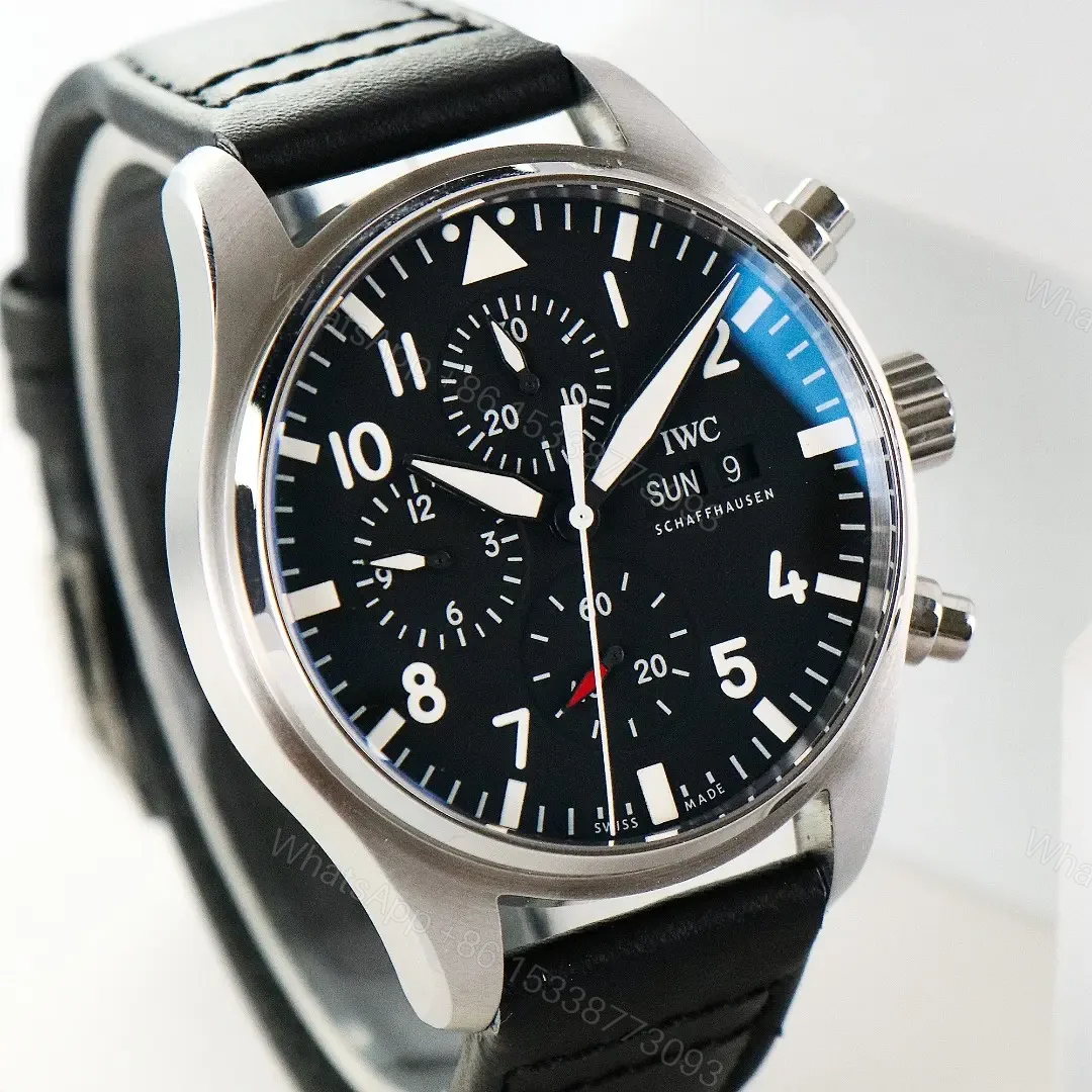 View 2 of IWC Black Pilot Chronograph Black Dial Leather Strap Ultimate 43MM IW3780031