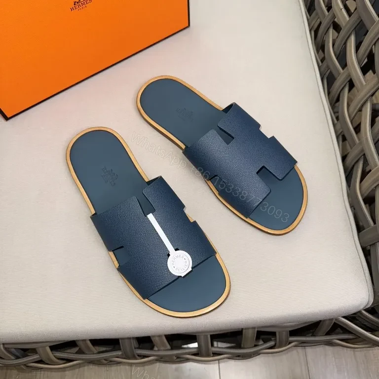 View 6 of Premium Textured Navy Slide Sandals with Leather Detail