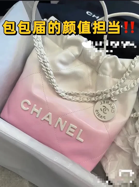 View 7 of Soft Gradient Quilted Bag with CHANEL Logo Chain Bag