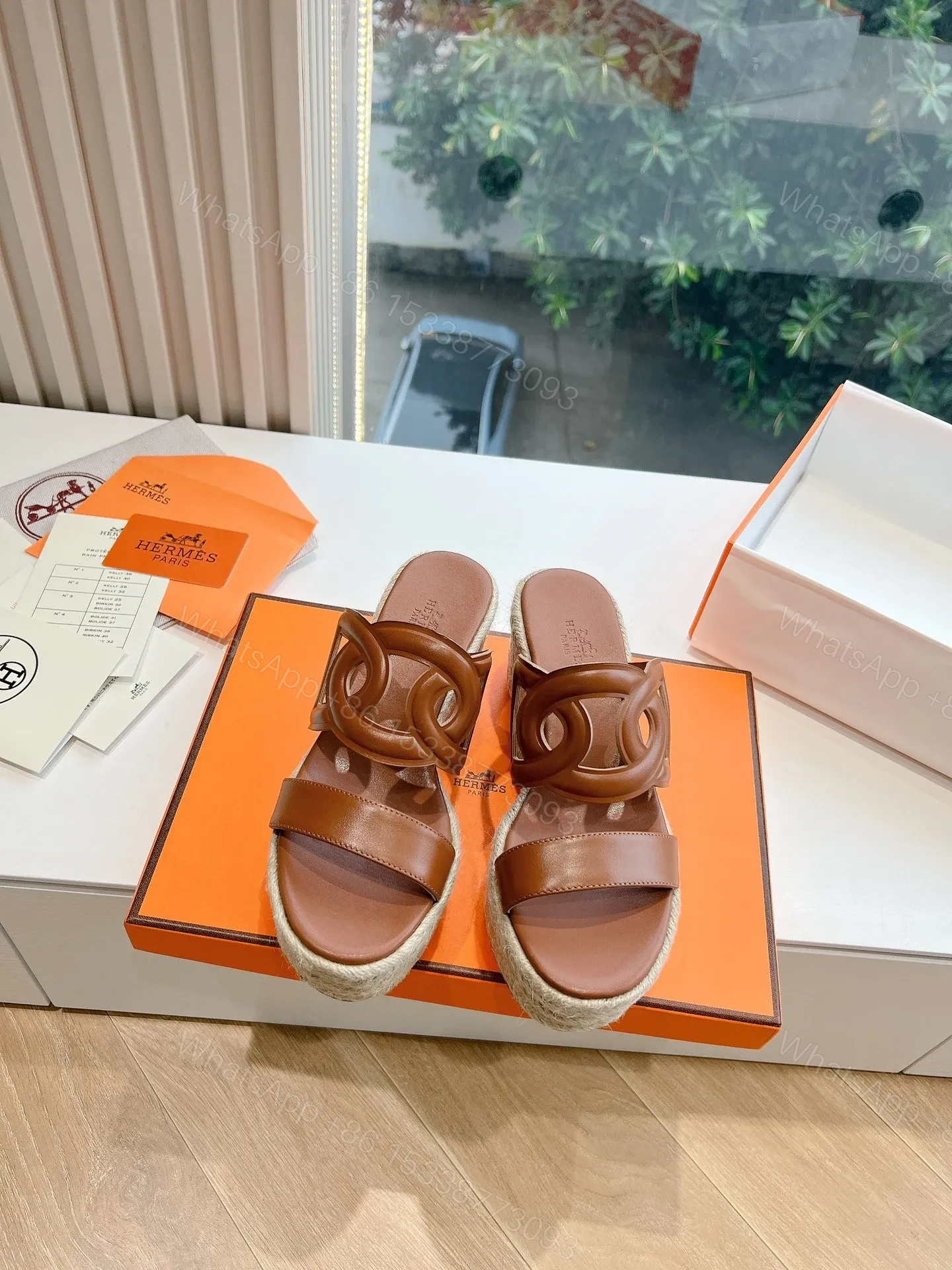 Hermes Women Brown Leather Espadrille Sandals — view 1