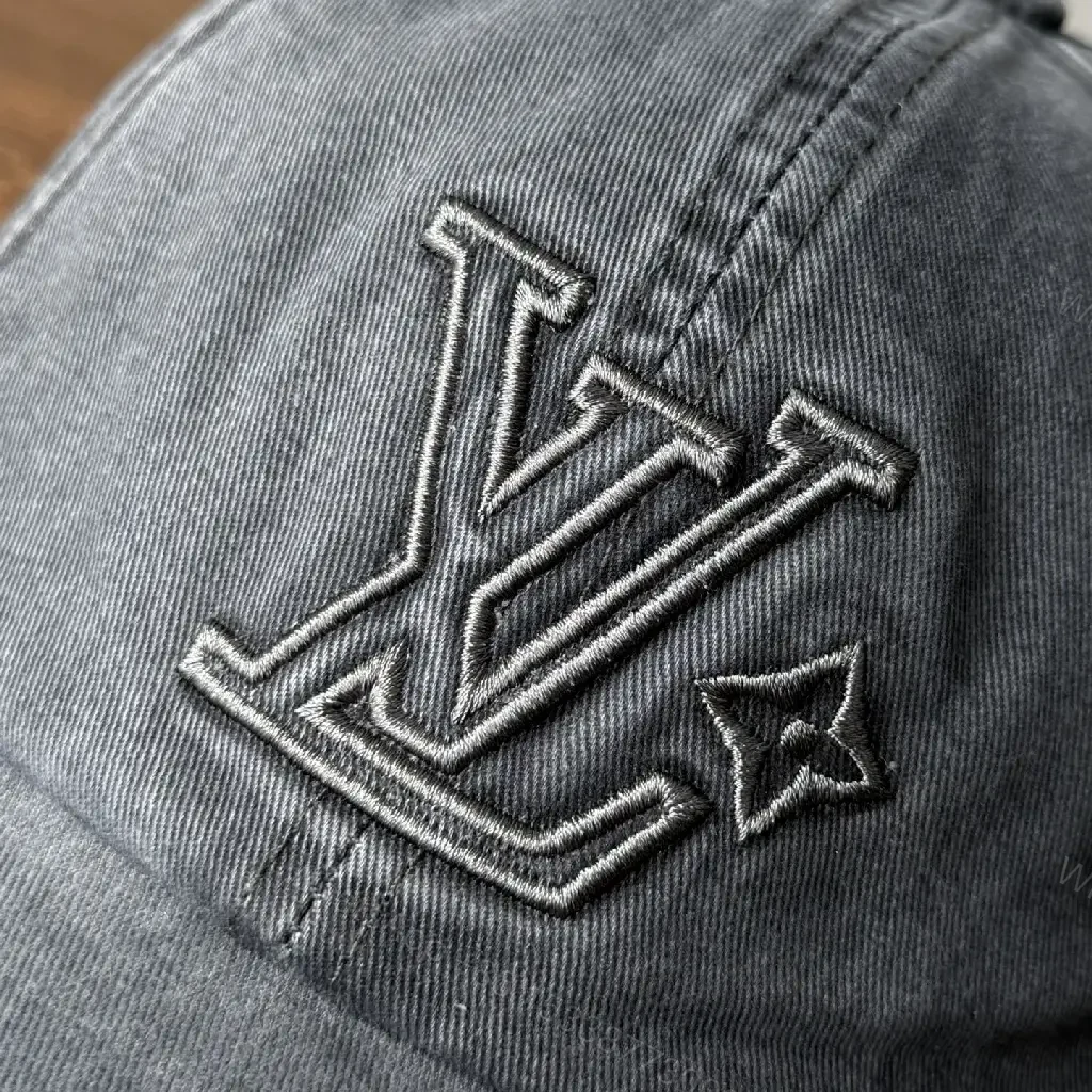 View 5 of Denim Luxe Cap with Embroidered Monogram Emblem