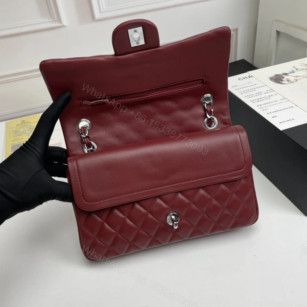 View 4 of Chanel Classic Double Flap Bag Plum Red 25Cm