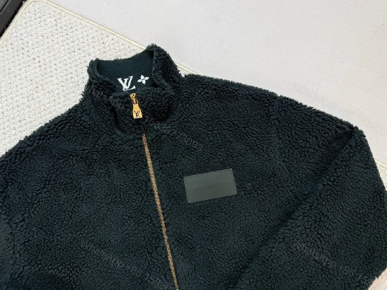View 2 of Lux Black Teddy Jacket with LV Details - Premium Casual Outerwear