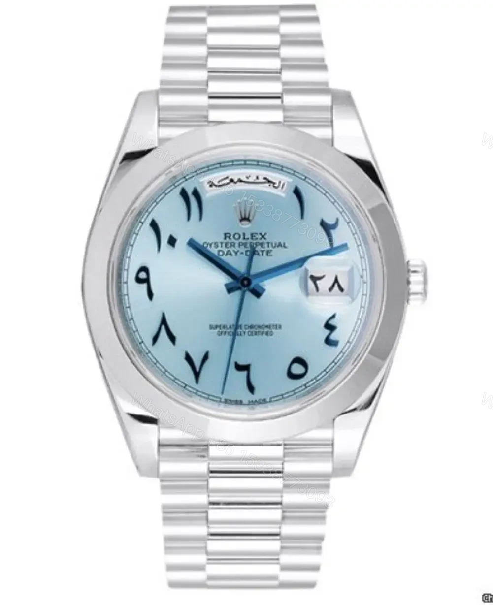 Swiss Clone Replica Rolex Day Date Ice Blue Arabic Dial Platinum — view 1