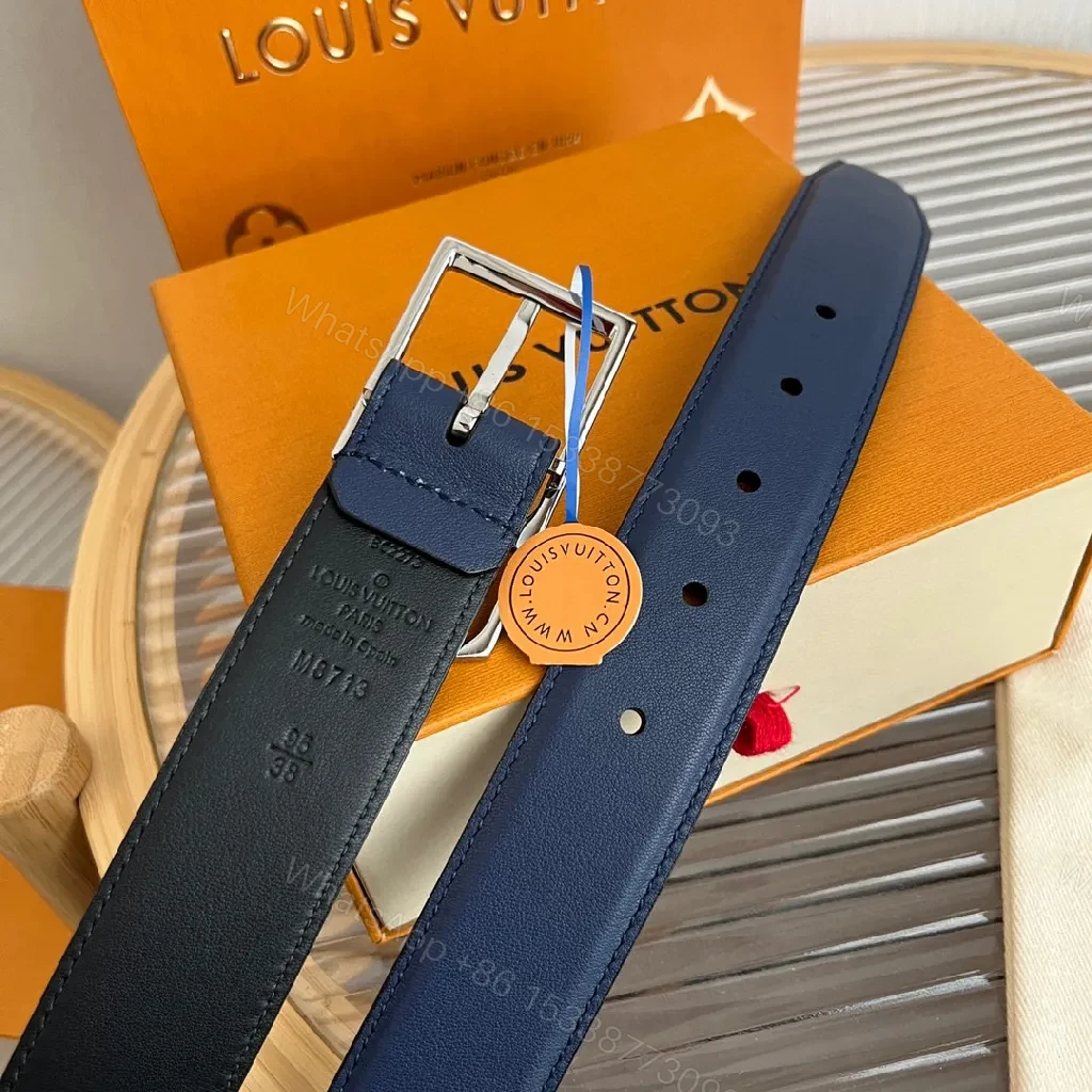 View 9 of Blue Leather Belt with LV Buckle – Modern, All-Day Polish