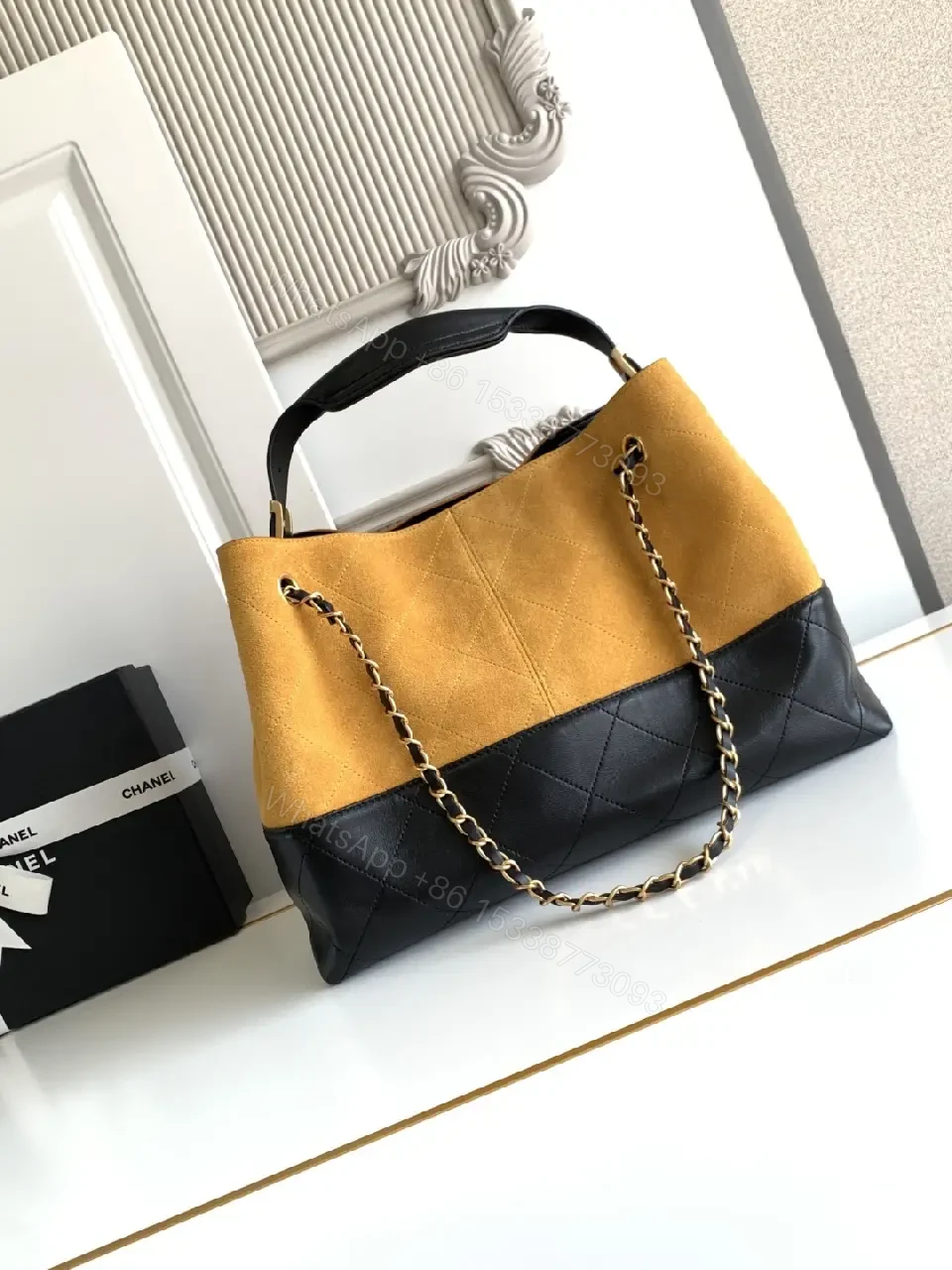 View 10 of Two-Tone Suede & Quilted Tote: Luxe Everyday Bag