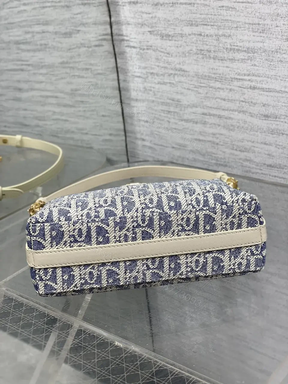 View 8 of Chic Denim‐Texture Satchel: Structured, Gold‐Accent Crossbody