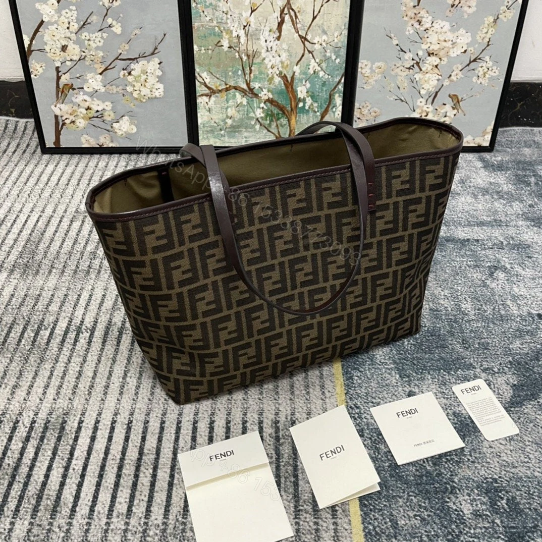 Fendi Tobacco Blue Zucca Print Coated Canvas Medium Roll Tote Bag — view 1