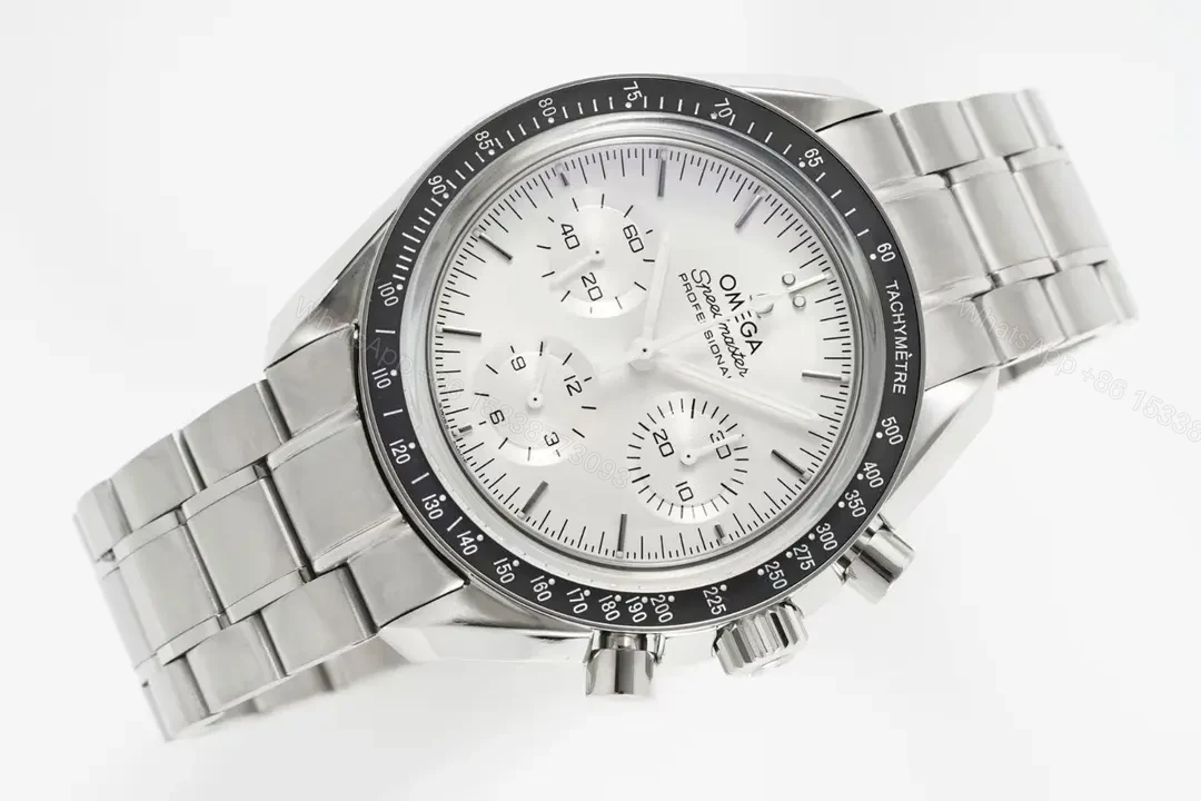 View 4 of Omega Speedmaster Professional Chronograph Men’s Watch White Dial Stainless Steel Bracelet 44mm Case Automatic Movement 9300 Domed Sapphire Crystal