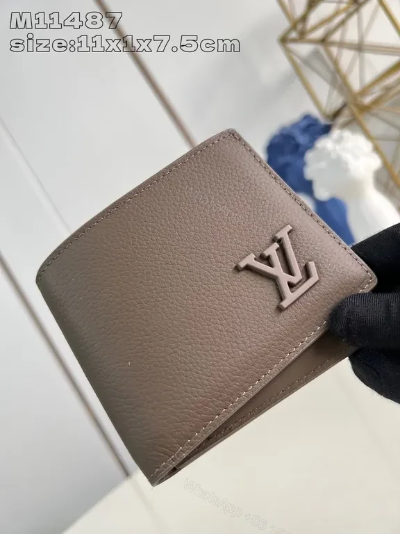 View 3 of Brown Leather Compact LV Wallet: Discreet Luxury, Slim Card Holder