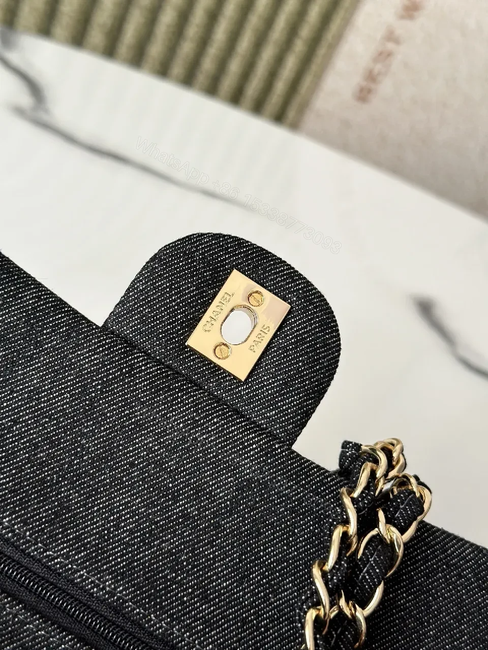 View 4 of Quilted Leather Crossbody Bag with Gold Hardware