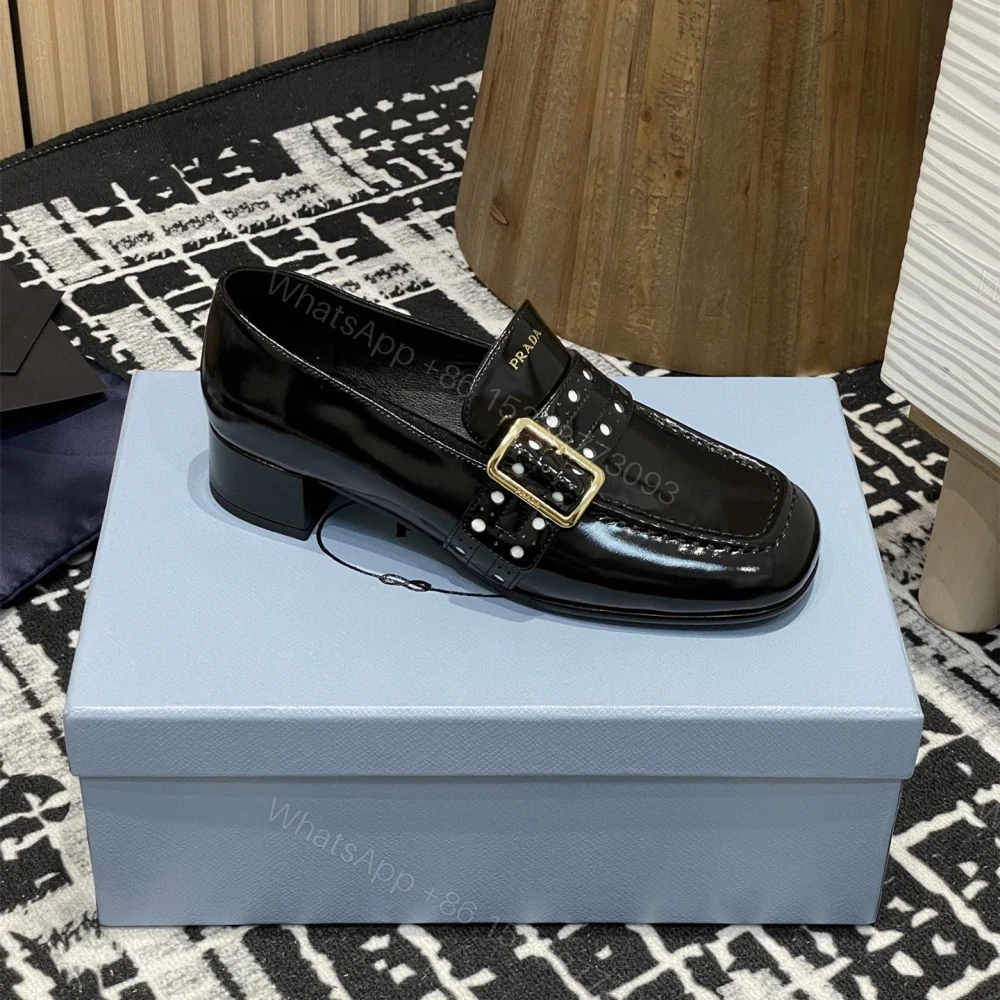 View 5 of 高仿Prada*1D831M方頭套腳樂福鞋3.5CM漆皮黑色免檢版