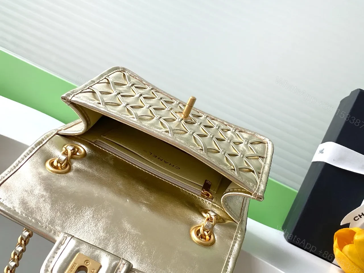 View 3 of Metallic Quilted Chain Bag: Compact Glamour, Weekend-Ready