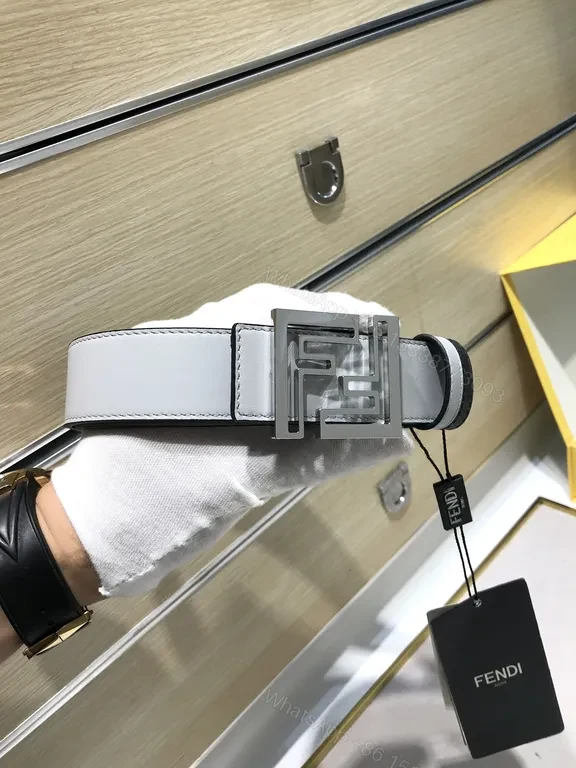 View 6 of Minimalist Gray Leather Belt with Bold Fendi Buckle - Luxury Style