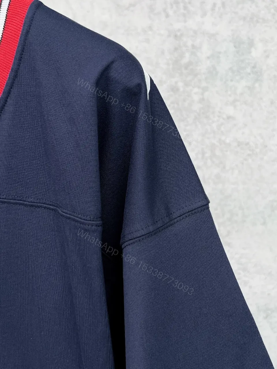 View 9 of Navy Jersey with Bold Logo, Red Trim, Luxe Streetwear