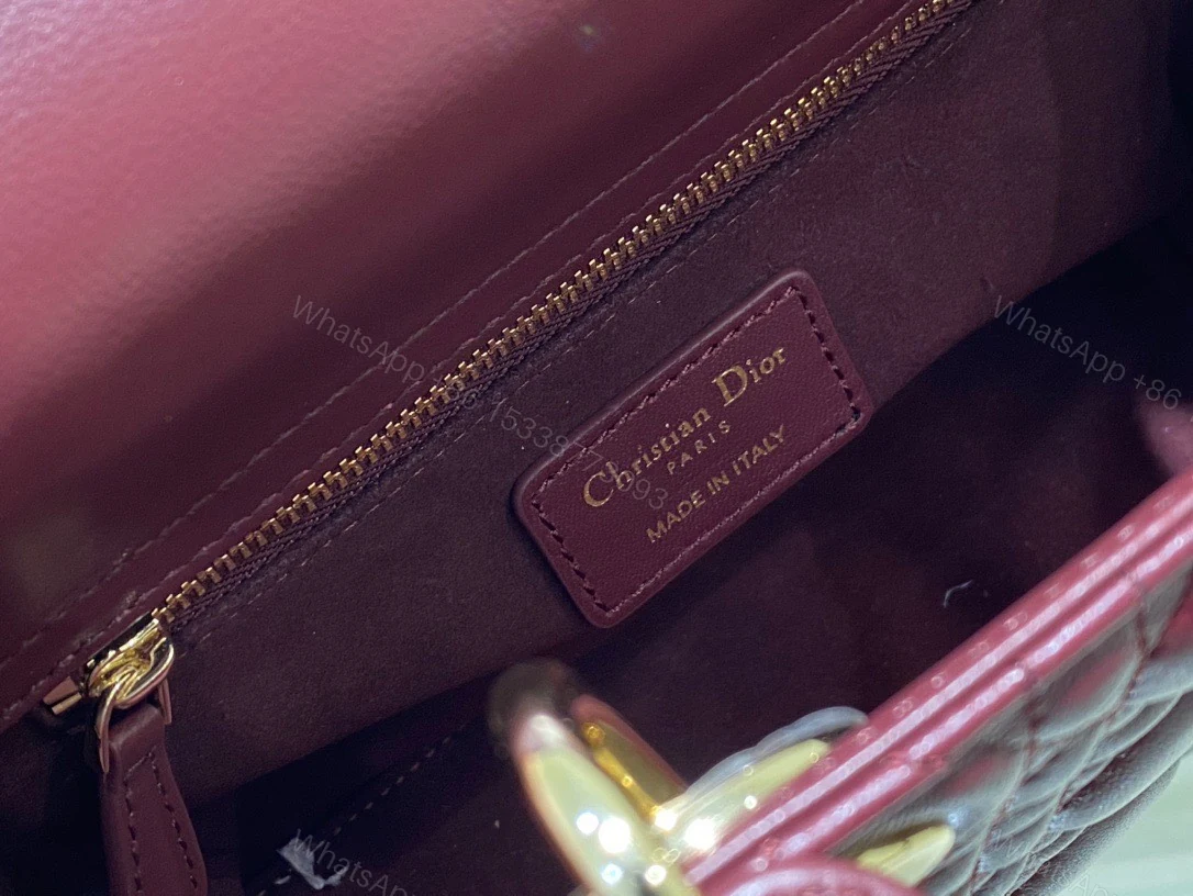 View 8 of Dior Lady ABC High-end Women’s Handbag, Dark Red, Soft Leather 20cm