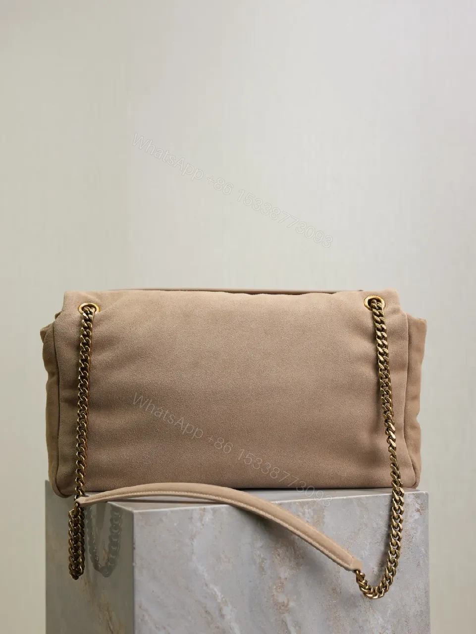 View 5 of Taupe Suede Clutch – Gold Hardware, Envelope Style, Everyday Luxe