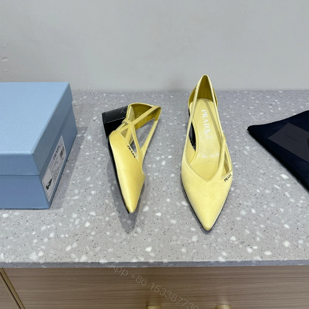 View 4 of 高仿Prada*1I747D尖頭粗跟高踭鞋5.5CM緞面黃色免檢版