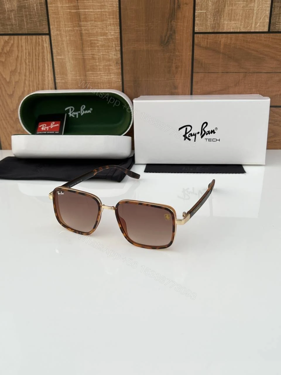 First Copy RayBan 8840 Gold Brown Tiger Sunglasses — view 1