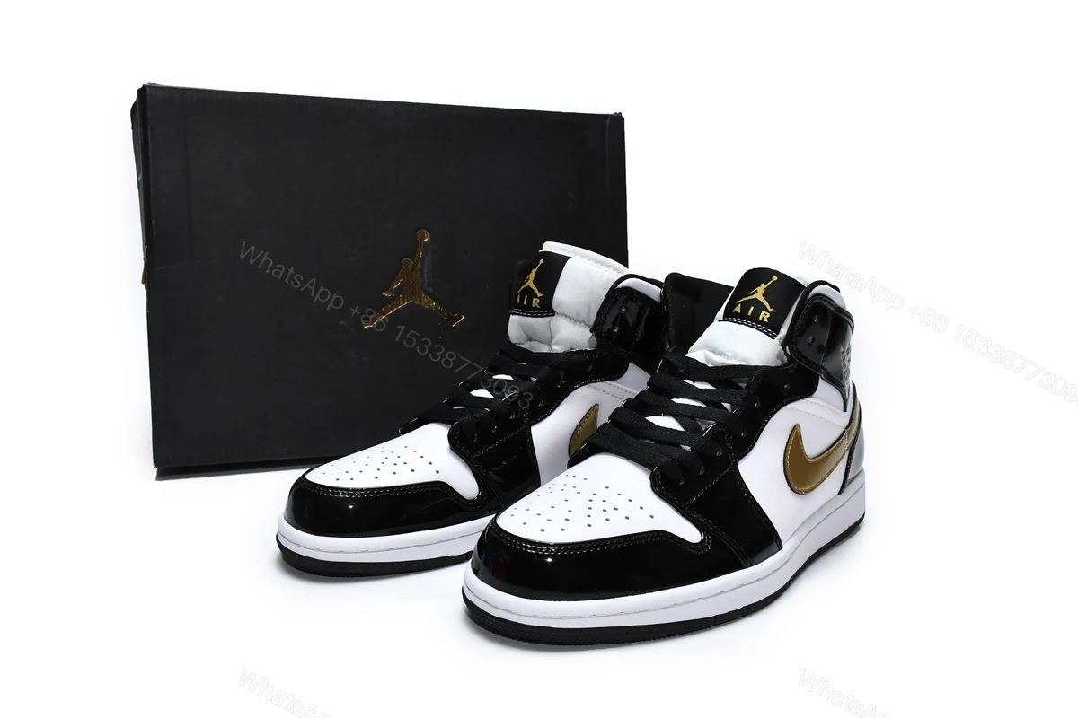 Air Jordan 1 Mid Patent Black White Gold 852542-007 — view 2