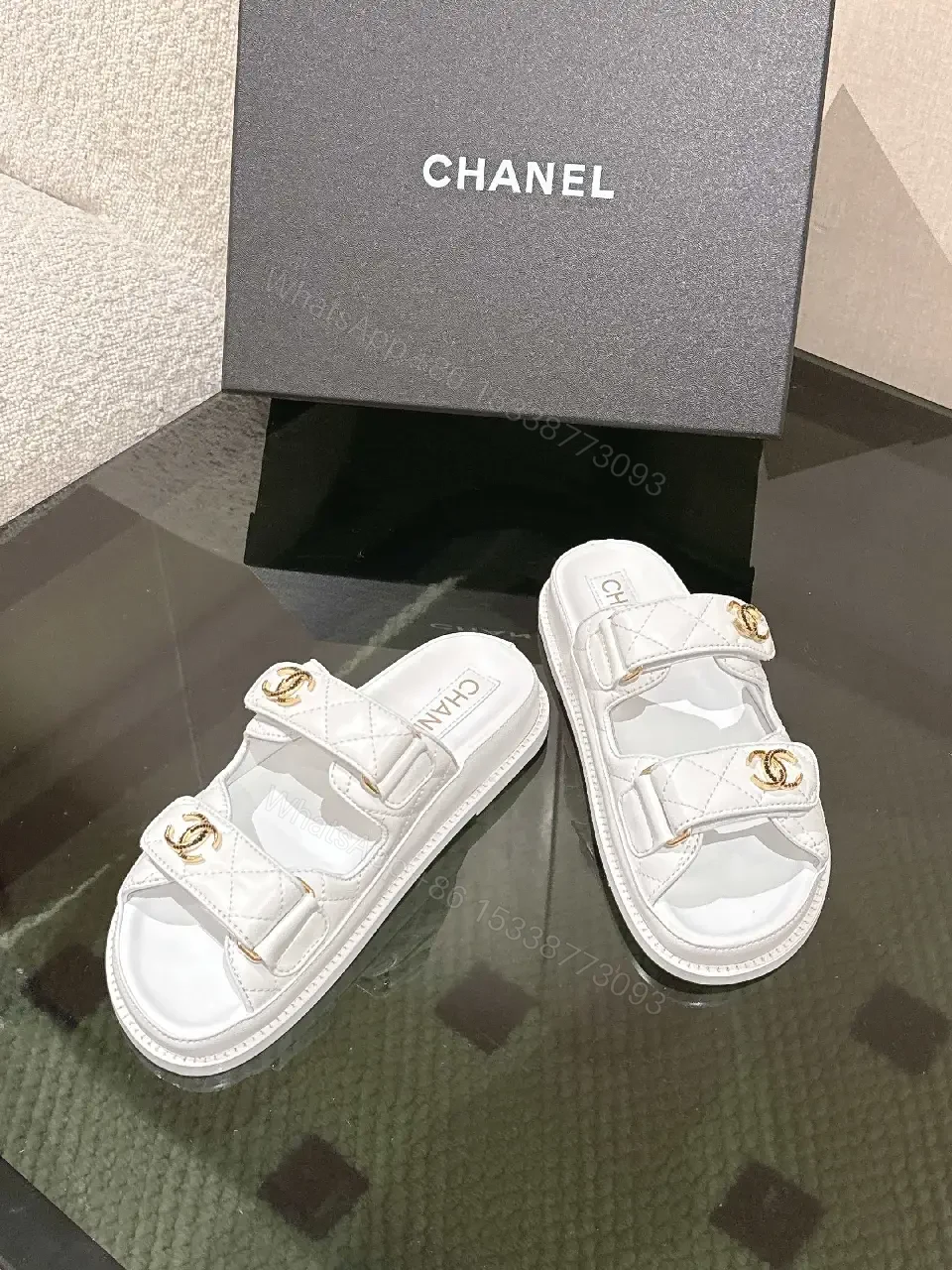 View 6 of White Leather Slides with Gold Accents - Luxe Comfort Slip-Ons