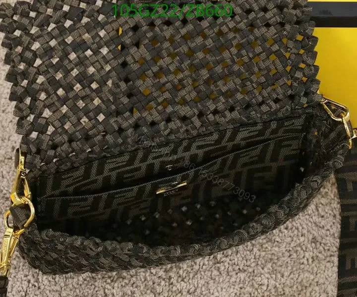 View 9 of Fendi Lookalike Baguette Bag in Coffee Fabric Interlace LZ69295