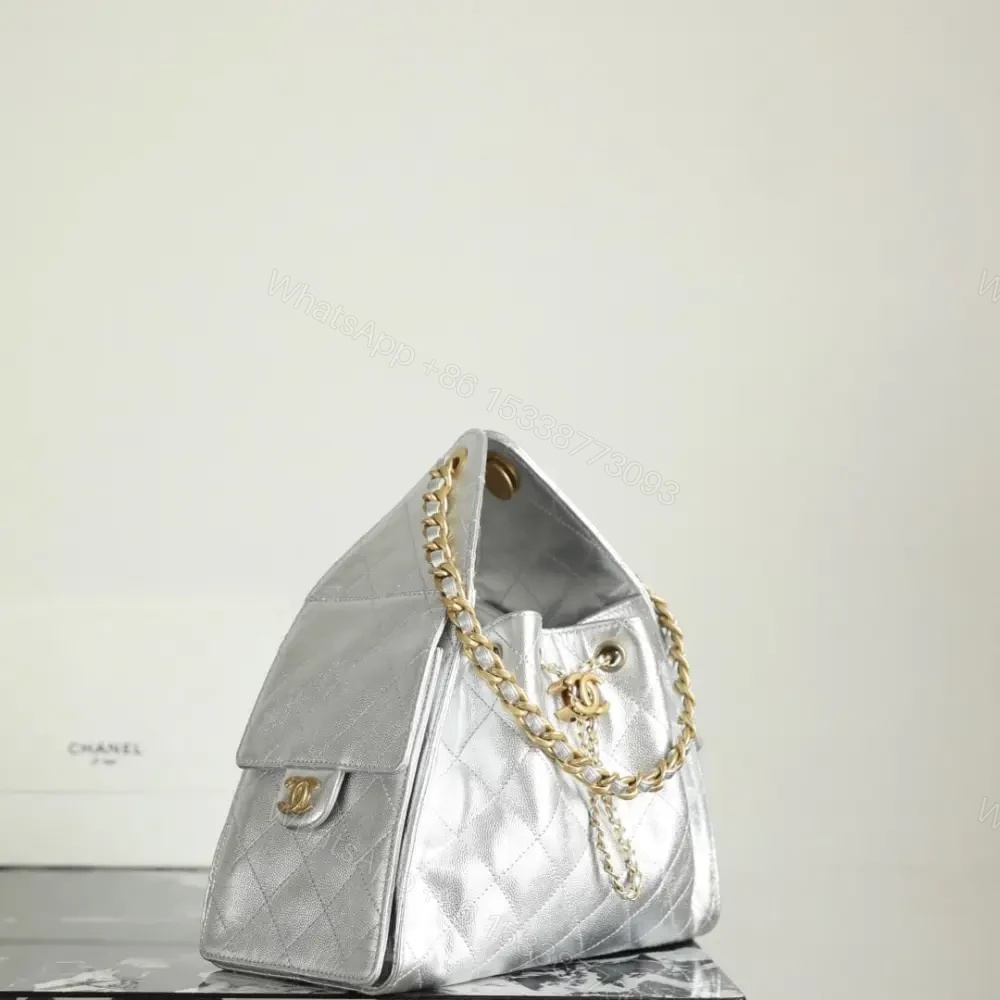 View 3 of 高仿Chanel*25S系列AS5293金屬牛皮流浪包銀色小號免檢版
