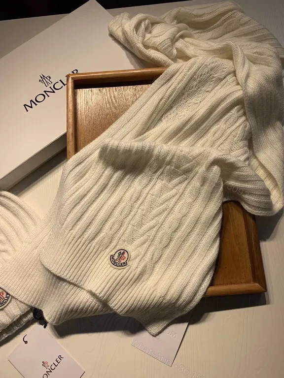 View 8 of Cozy Ivory Knit Beanie & Scarf Set â€” Moncler Style