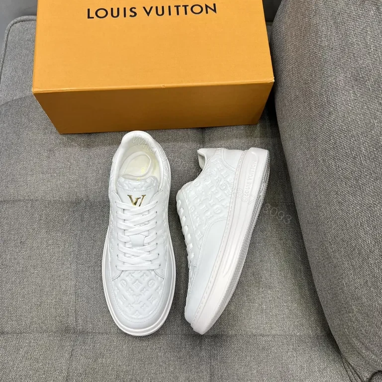 View 6 of White Leather Sneakers with Gold LV Accent, Luxe Everyday