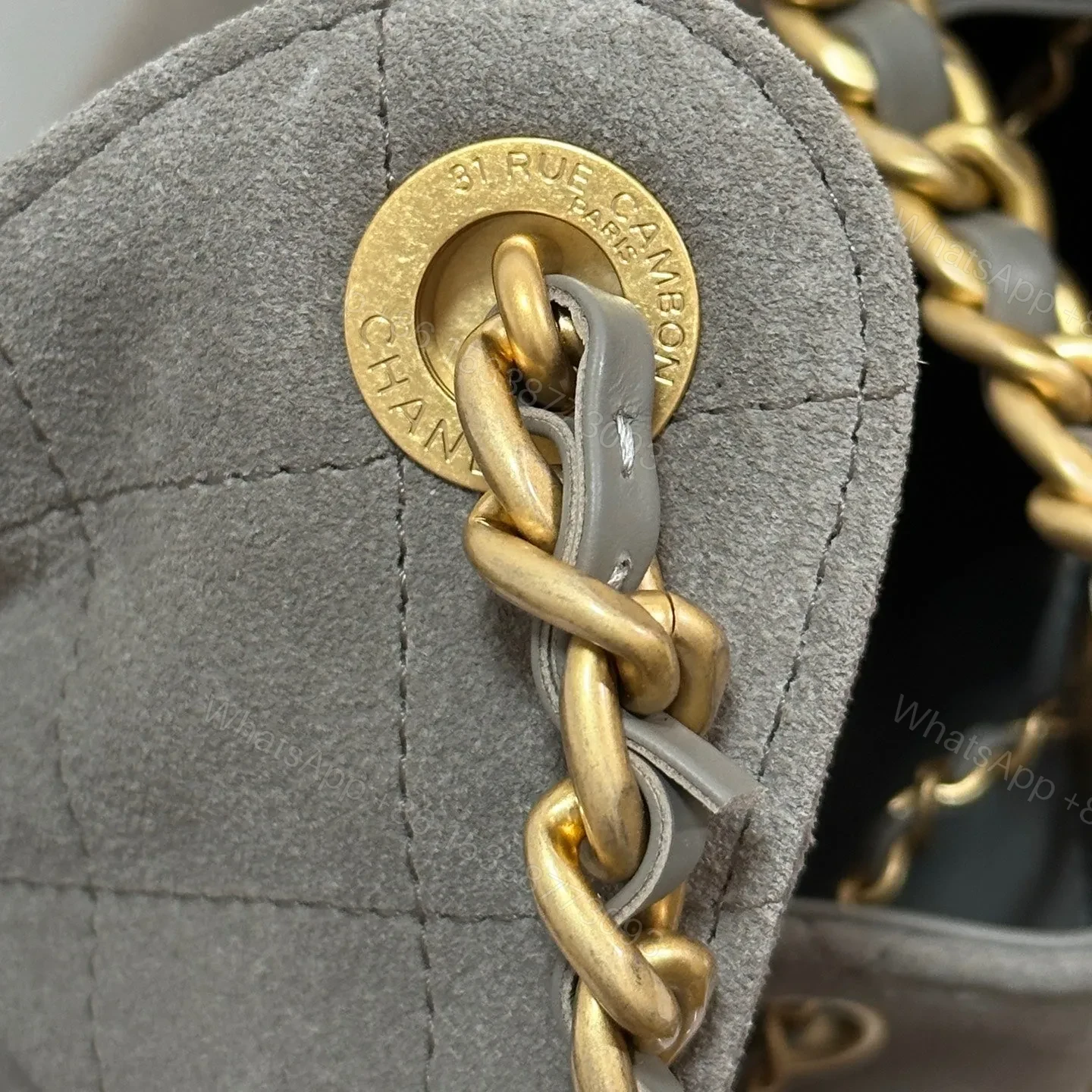 View 4 of NEW CHANEL 25 HANDBAG 30 IN NATURAL GREY SUEDE GOLD HARDWARE