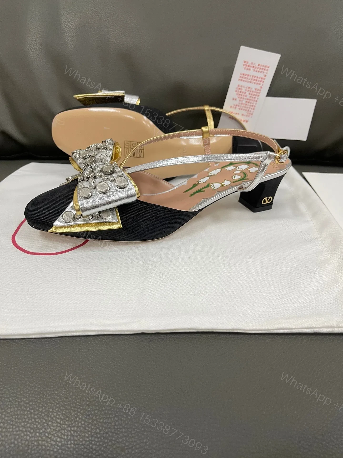 View 5 of Valentino Women Black Silver Leather Bow Slingback Flats