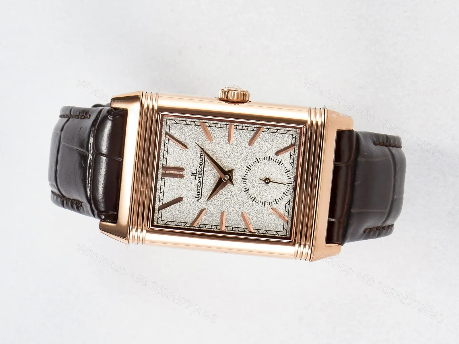 View 5 of Reverso Tribute Duoface Small Seconds RG MGF Best Edition White Spray Paint Dial on Black Leather Strap A854A