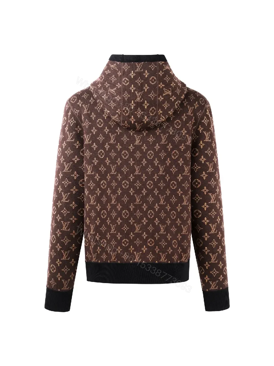 View 3 of Cozy Black Knit Zip Hoodie with Luxe Details